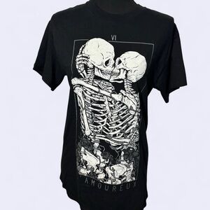 Spencer's Black Tee with Skeleton Lovers Design New